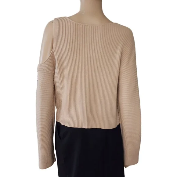 INTERMIX Beige Cotton and Cashmere Cold Shoulder Sweater S - Picture 2 of 4